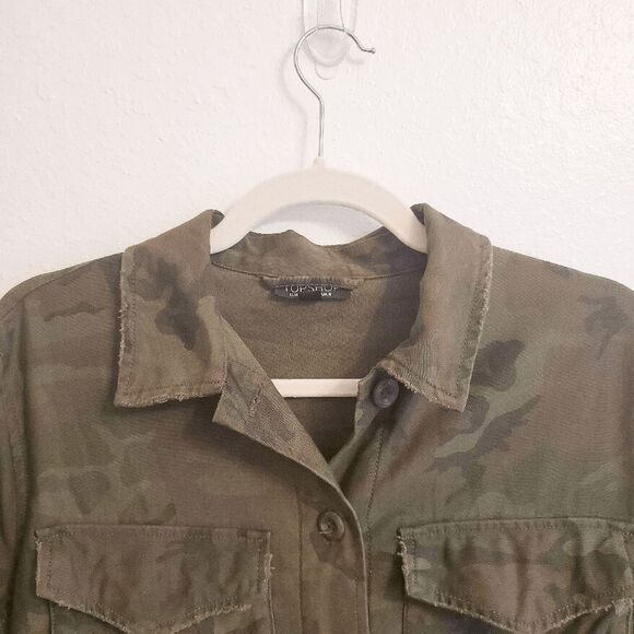 TOPSHOP Woman’s Camo Utility Jacket Size 4 Camouflage - Picture 2 of 8